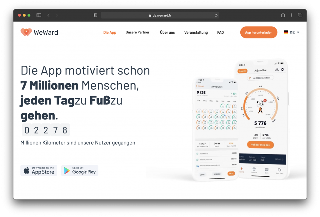 Greentech WeWard-App Geld verdienen Gehen
