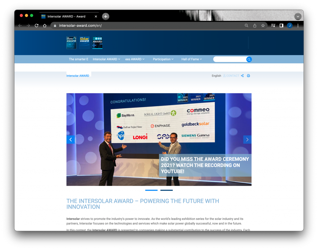 Greentech Award intersolar-award