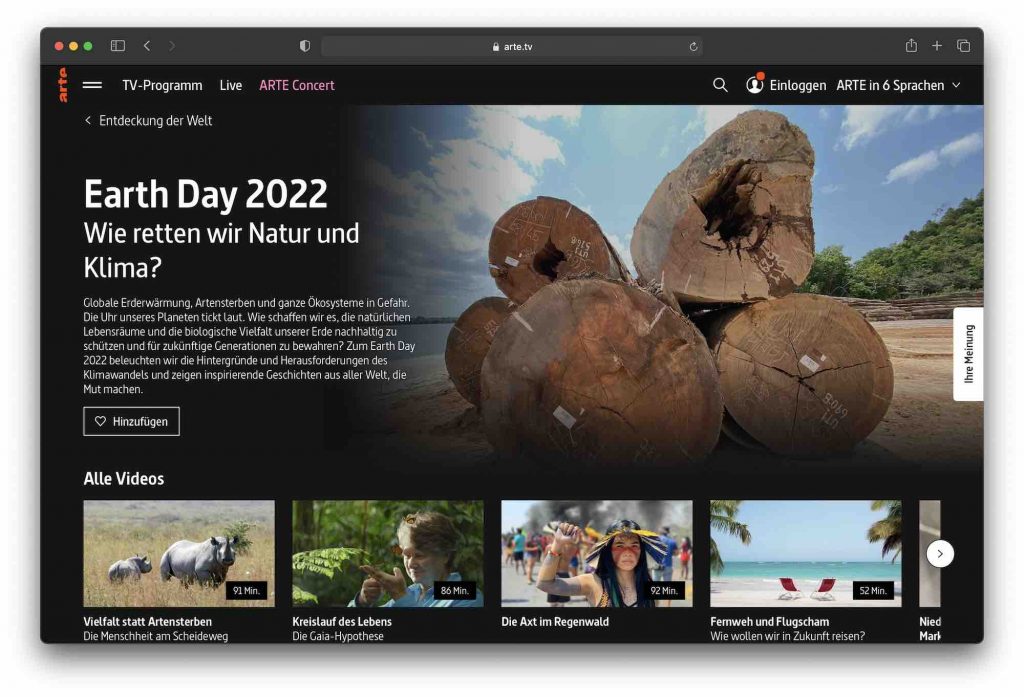 Viele Klima-Dokus zum Earth Day 2022 bei Arte / Foto: Screenshot Arte TV