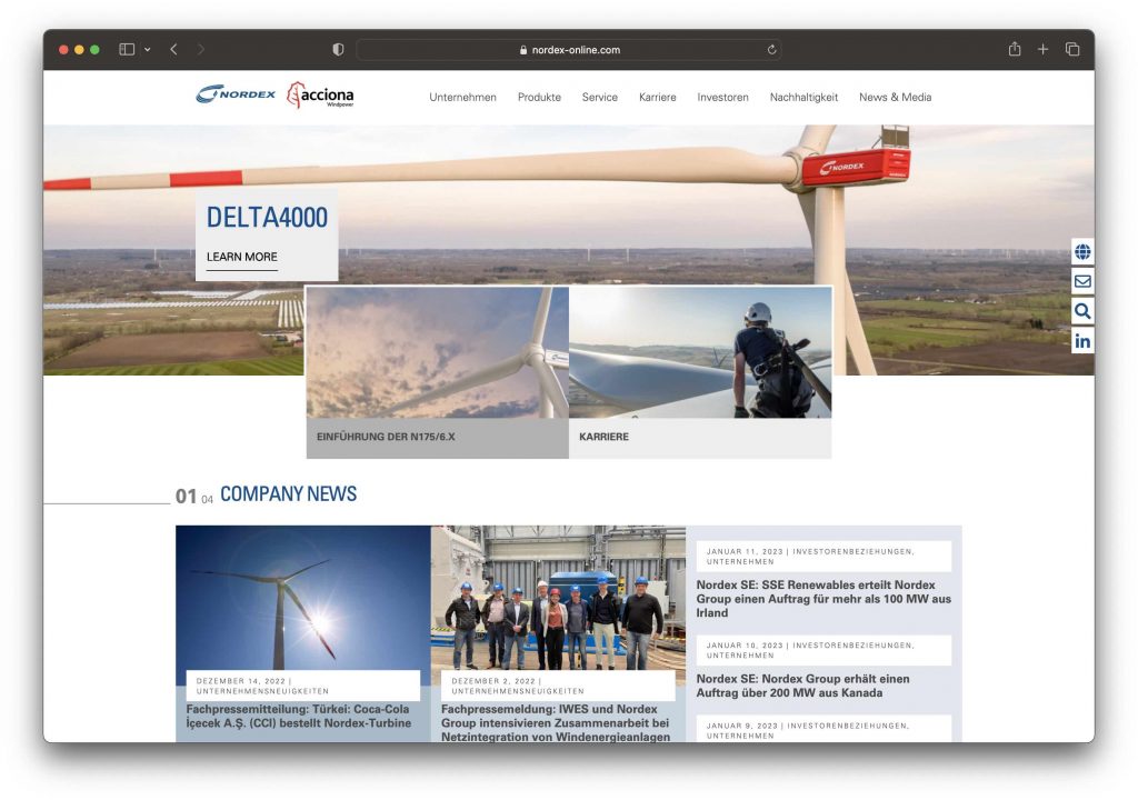 Nordex SE Windenergie - Foto: Greentech Live Screenshot
