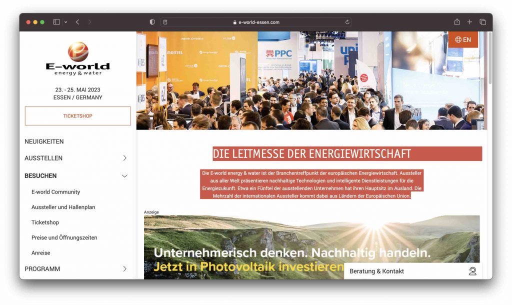 Greentech Messe E-world in Essen Cleantech Kopie