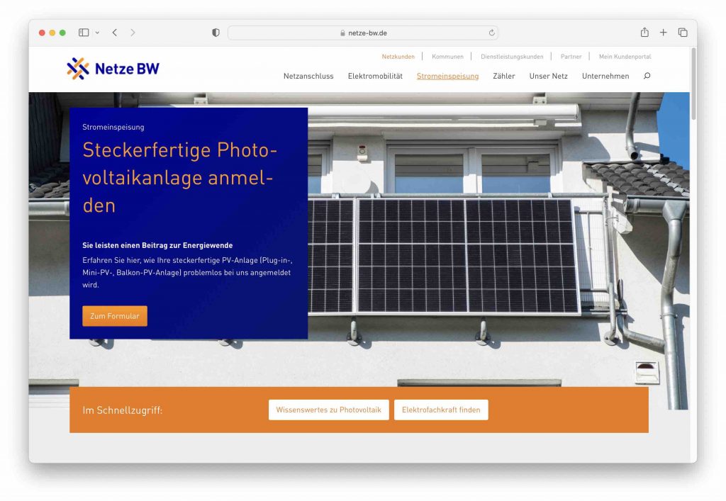 Greentech BW Balkonkraftwerk Baden Wuerttemberg. Foto: EnBW, Greentech.LIVE Screen