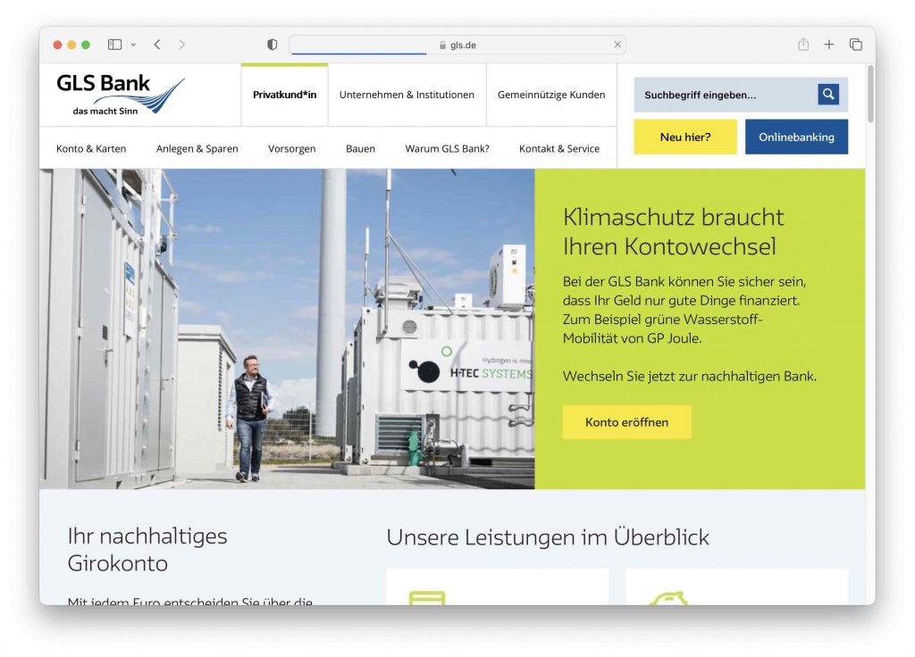 Greentech Index GLS Bank Green Finance. Greentech.LIVE Screen