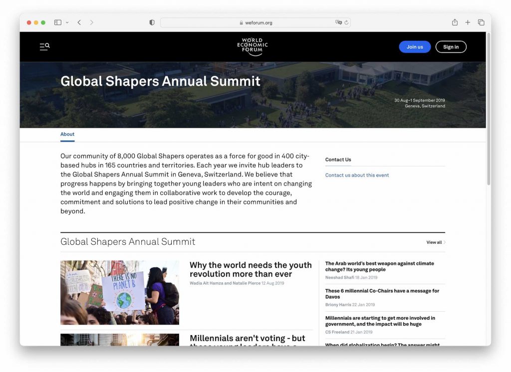 WEF Greentech Events Global Shapers Annual Summit. Foto: Greentech.LIVE