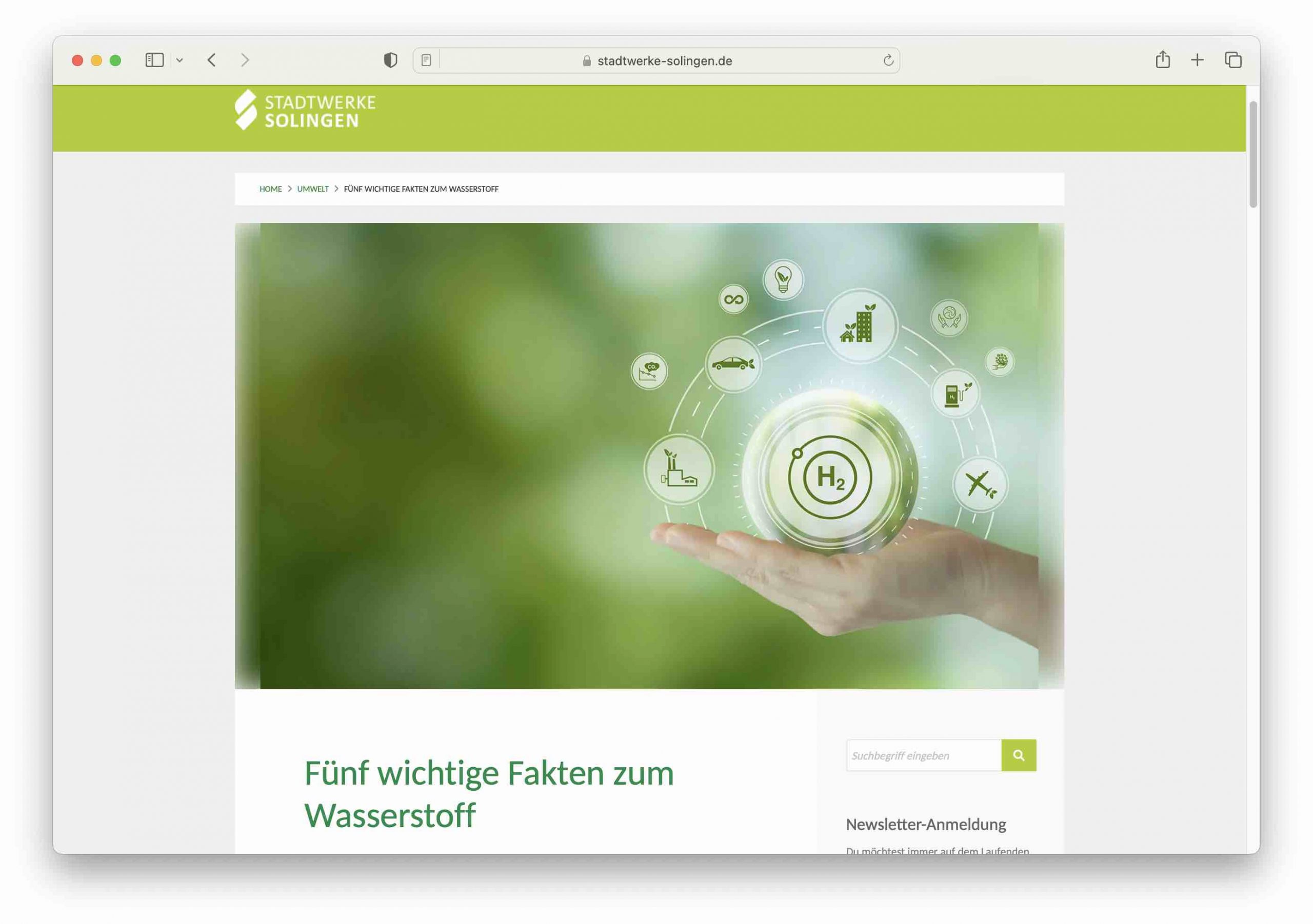 Greentech Wasserstoff Heizung Stadtwerke Solingen