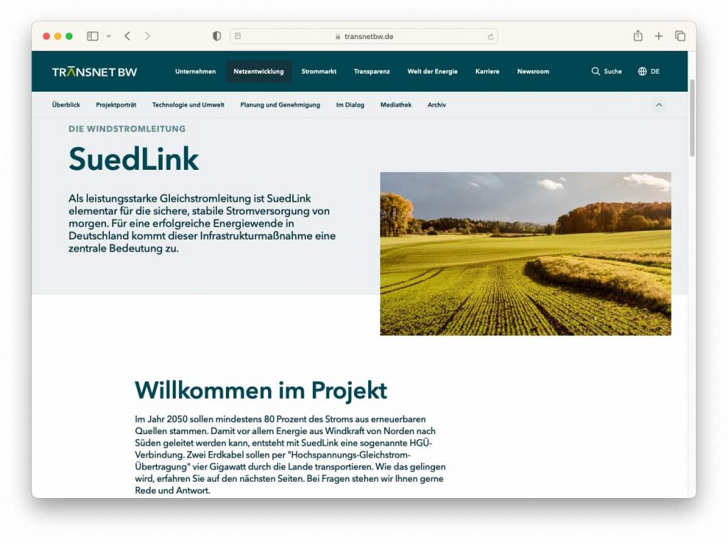 Greentech Windenergie SuedLink TransNetBW Stromtrasse Nord Sued