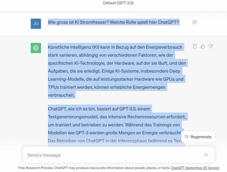Greentech KI Energiefresser Chat GPT Strom s