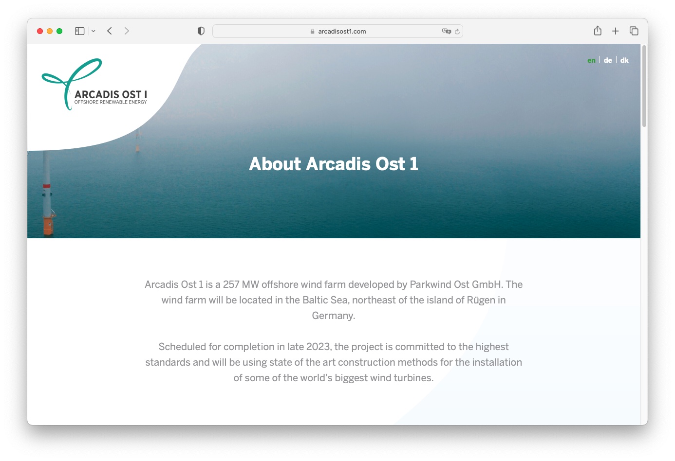 Greentech Offshore Ostsee Windpark Arcadis Ost