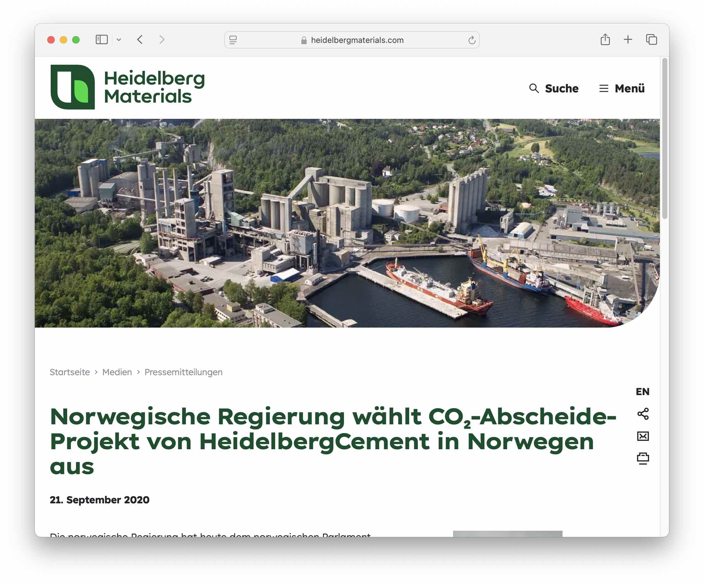 Greentech Heidelberg Materials CCS Carbon Storage - Greentech INDEX